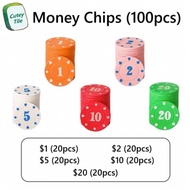 Money Chips Mahjong Poker Usage $1, $2, $5, $10, $20 (100pcs)