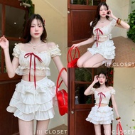 Crop Top lll Freesize BA107 Tube Doll Sleeves Bow Decoration Lace Hem Fabric Good Wear It And Won't 