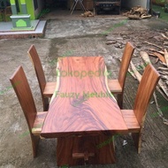 Set meja makan trembesi-Set meja makan kayu trembesi utuh