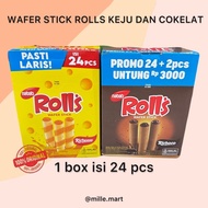 [1 BOX CONTAINS 24 PCS] RICHESSE ROLLS NABATI WAFER STICK ROLLS CHEESE AND CHOCOLATE 24 packs x 5.5 