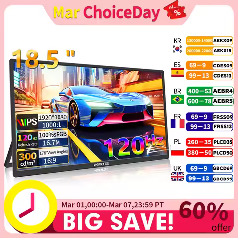 HGFRTEE Portable Gaming Monitor 18.5 Inch 1080P 16:09 120Hz 100%sRGB 300Cd/m² Travel Screen for MacB