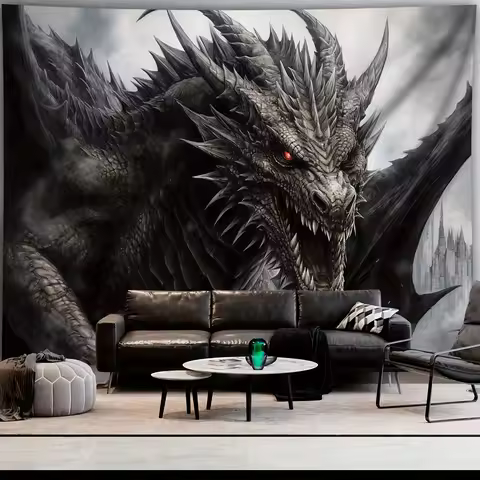 Mighty Black Dragon Tapestry - Perfect Home Decoration, Adding Fantasy and Power to Your Living Spac