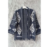 Outer Hoodie Tenun AEC- Kimono Tenun Kimonik Ethnicmine Pria Wanita Motif Hitam