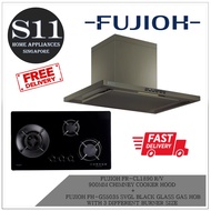 FUJIOH FR-CL1890 R/V  900MM CHIMNEY COOKER HOOD  +  FUJIOH FH-GS5035 SVGL BLACK GLASS GAS HOB WITH 3 DIFFERENT BURNER SIZE BUNDLE DEAL - FREE DELIVERY