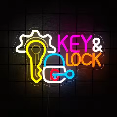 Key and Lock Neon Sign LED Neon Light for Business Locksmith Shop Security Store Car Dealership Rent