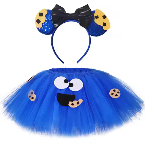 Cookie Girls Tutu Skirt Set Fluffy Blue Kids Girls Tulle Skirt Children Birthday Party Skirt Tutu Gi