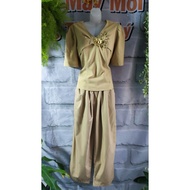 ELEGANT WEST BROWN SET | Thick cotton fabric with loose fit + comfortable elastic waist pants | Size
