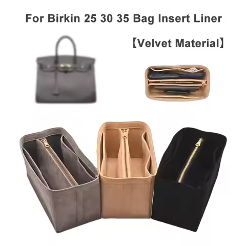 Bag Organizer Insert For H-Birkin 25 30 35 Handbag Velvet Material Cosmetic Bag Support Storage Inne