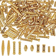 SUNNYCLUE 1 B0X 150Pcs 5 Gaya Manik Tiub Emas Manik Spacer Tibet Logam Aloi Lajur Berongga Tong Drum