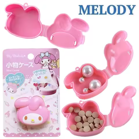 Sanrio Melody Storage Box Cartoon Stud Earring Necklace Jewellery Boxes Mini Portable Pill Case Desk