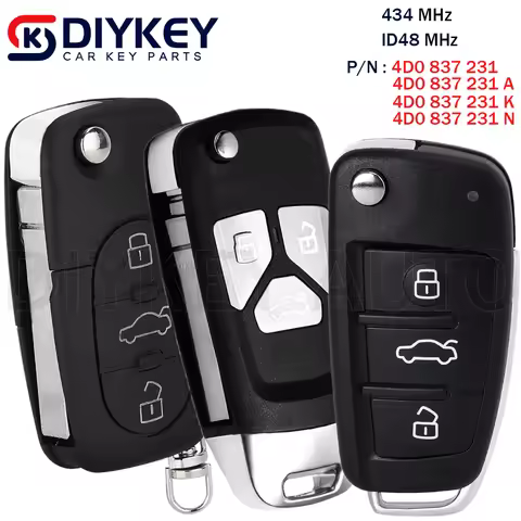 DIYKEY P/N 4D0 837 231 / 4D0 837 231A / 4D0 837 231K / N Flip Remote Key Fob 434MHz ID48 Chip for Au