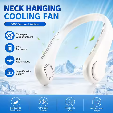 Fan Long Battery Neck Portable No Bladeless Hanging Neck Rechargeable Air Cooler 3 Speed Mini Summer