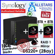 (Seagate Ironwolf 8TB + 8TB)Synology DS220+ 2 Bay NAS(Intel Celeron Dual Core 2GB /2GB DDR4 expandable to 6GB/2xGBE Lan)