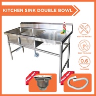 BRAVO Kitchen Sink Sinki Dapur Stainless Steel Kitchen Table with Rack Sink Stainless Steel Double Sink Stainless Steel