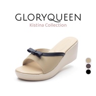 GLORYQUEEN Kristina Collection Women Lightweigth 6cmWedge Sandal Design Cute Ribbon Plus Size 42