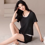 Pink Lady 罩杯式 短袖連身睡衣 雲灰小貓 涼感螺紋布睡衣 居家服