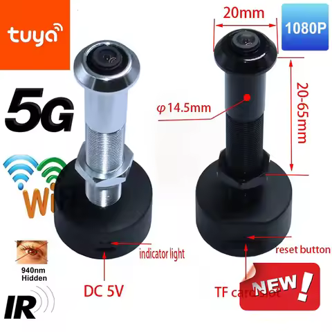 14.5mm Diamater 2MP Door Wifi IR Eye Camera 5G 2.4G TUYA Wide-angle Security Door Peephole WiFi Wire