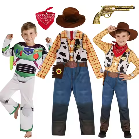 Boys Buzz Woody Jumpsuit Sets Kid Jessie Woody Costume Girl Dress Halloween Cosplay Carnival Party C
