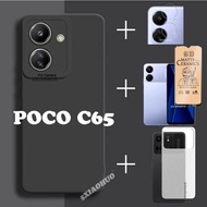 4in1 For POCO C65 Phone Case Xiaomi POCO C65 Soft Silicone Phone Case+Ceramic protective film+Lens F