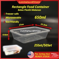 FR650 Microwaveble Rectangular Disposable Plastic Food Container 50Set BEKAS PLASTIK Segi 4 650ml