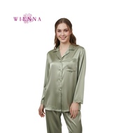 WIENNA SLEEPWEAR Silk&Secret DN50274 ชุดนอนผ้าซาติน ชุดนอนเวียนนา รูปแบบ Pajama (Free Size) สีเทา สี