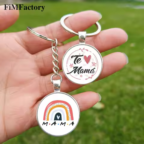 Mothers Day Gifts 2025 Keychain Rainbow Mama Best Mom Cartoon Picture Glass Gem Pendant Key Ring Lad