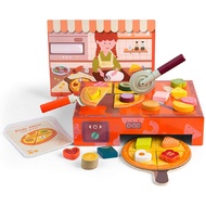 №□○Play Food Pizza Toys, Kids Wooden Pizza Making Toy Set with Toppings &amp; Oven, Pretend Play Kitchen