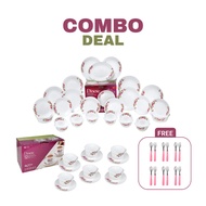 Felli Dinexe Opal Glass Dinnerware Set (24 Pcs) + Cup & Saucer Set (12 Pcs) - Wavy Camellia Bloom [F