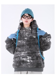 寬松加厚扎染羊羔毛衛衣女