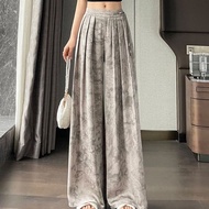 Laz nigori của phụ nữ 2025 mùa hè lụa băng quần ống rộng quần eo cao rủ thường ngày dáng suông mát m
