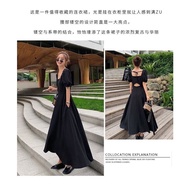 [✅New] D25/225 Long Dress Backless Lengan Pendek Square Neck / Maxi