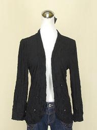 貞新二手衣 Jidea 設計師品牌 黑色v領長袖人造絲皺皺外套罩杉m(9號)(80123)