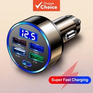 100W 4 USB Type-C  5V 3.1A    Pengecas Kereta 4USB Jenis-C Paparan Digital 5V 3.1A Dengan Pengesan V
