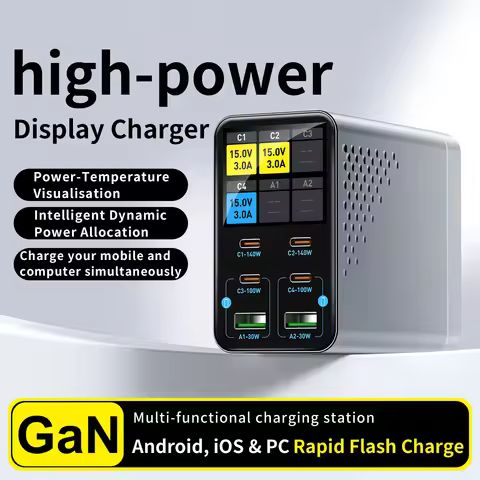 New 140W GaN Smart Multi-Port Desktop Charger PD+QC Multiport with Intelligent Digital Display for P