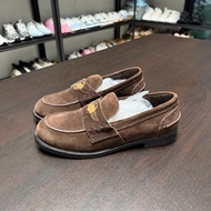 miumiu 繆繆棕色麂皮金幣樂福平底鞋 36碼