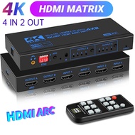 4K 60Hz HDMI Matrix 4x2 with Optical & 3.5mm Stereo Audio Out HDMI Matrix Switcher Splitter 4 In 2 O
