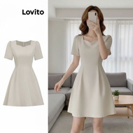 (Fashion_3) Lovito Casual Dress Plain Pleated Basic Dress for Women L100MD248