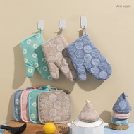 5pcs/set Thick Heat Resistant Gloves  Pot Handle Cap Microwave Oven Gloves,Anti-scalding Printed Glo