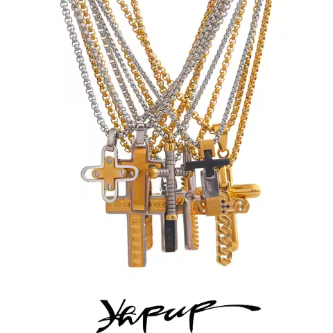 Yhpup Waterproof Stainless Steel Creative Cross Pendant Necklace Exclusive for Men Unisex Classic Fa