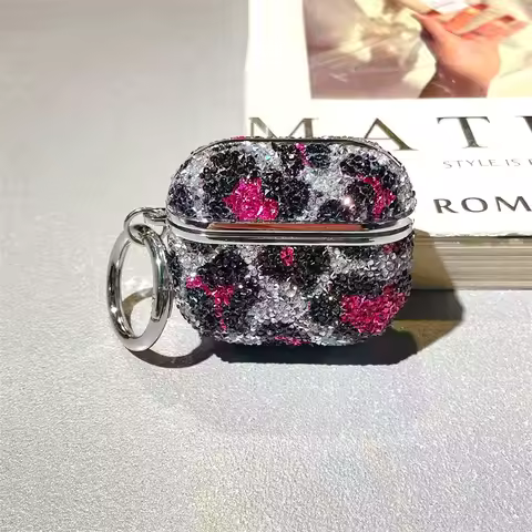 Glitter Leopard Diamond Headphone Case for Apple Airpods Pro2 Airpod 3 2 1 Deluxe Keychain Bluetooth