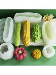 1入diy水果和蔬菜主題矽膠模具,用於黏土、肥皂、蠟燭和樹脂手工藝品制作-包括香蕉、南瓜、玉米、榴蓮和檸檬