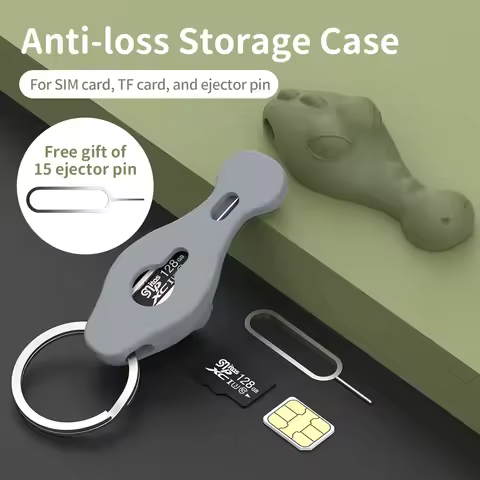 15PCS SIM Card Removal Needle Pin & Anti-lost Tray Charm Keychain Split Rings Phone SIM TF Card Stor