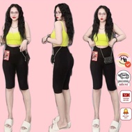Women's mid-length leggings 5566 stretch cotton, high-waisted leggings 5566 with pockets