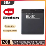 แบตเตอรี่🔋Nokia (BL-5K) N85 N86 8MP N87 2610S 701 0ro C7 C7-00 X7 X7-00 T7 2610s/ 1200mAh ส่งตรงจาก 