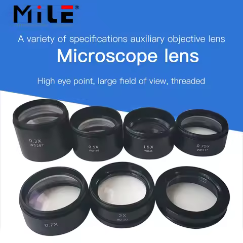 WD120 WD160 WD30 0.3X 0.5X 0.7X 0.75X 1X 1.5X 2X Trinocular Stereo Microscope Auxiliary Objective Le