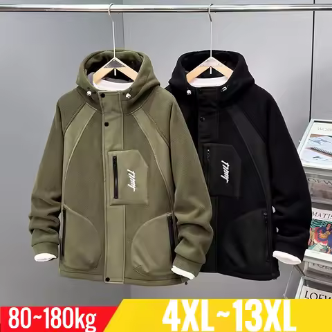 Extra Big Size 13XL Men Hoodie Hooded Zip Up Polar Fleece Jacket Male Winter Autumn Plus Large Cloth