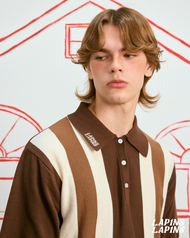 Lil Lapins - Men organic cotton knit Striped Polo Shirt_Brown and Cream (100% Organic Knit Cotton -