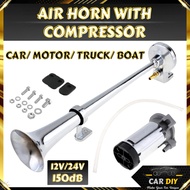 CAR DIY 12/24V Car Air Horn Single Trumpet Compressor 150dB Super Load Universal Horn Truck Air Horn 17 Inch 180 HERTZ