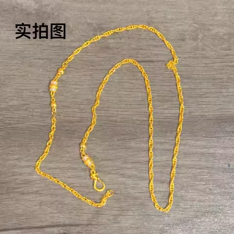 24K Gold Diamond-Studded Slim Waist Water Wave Necklace Women AU999 - 24K forged/AU999, seamless ble