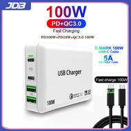 JDB - PD 100W 18W USB ประเภท C 4สถานีชาร์จไฟสำหรับ Samsung ไอโฟนหัวเหว่ย QC 3.0 Fast Wall Charge อะแดปเตอร์ไฟฟ้าพร้อมประเภท-C สายชาร์จ,emark 5A 100W USB สายวิดีโอสำหรับ Samsung S10 S9 Redmi หมายเหตุ8